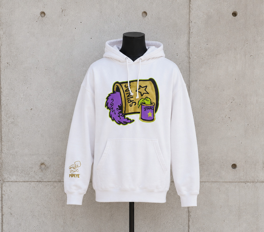 NWT Level Four x Popeye Gold Spinach Can Hoodie Men L White Graphic
